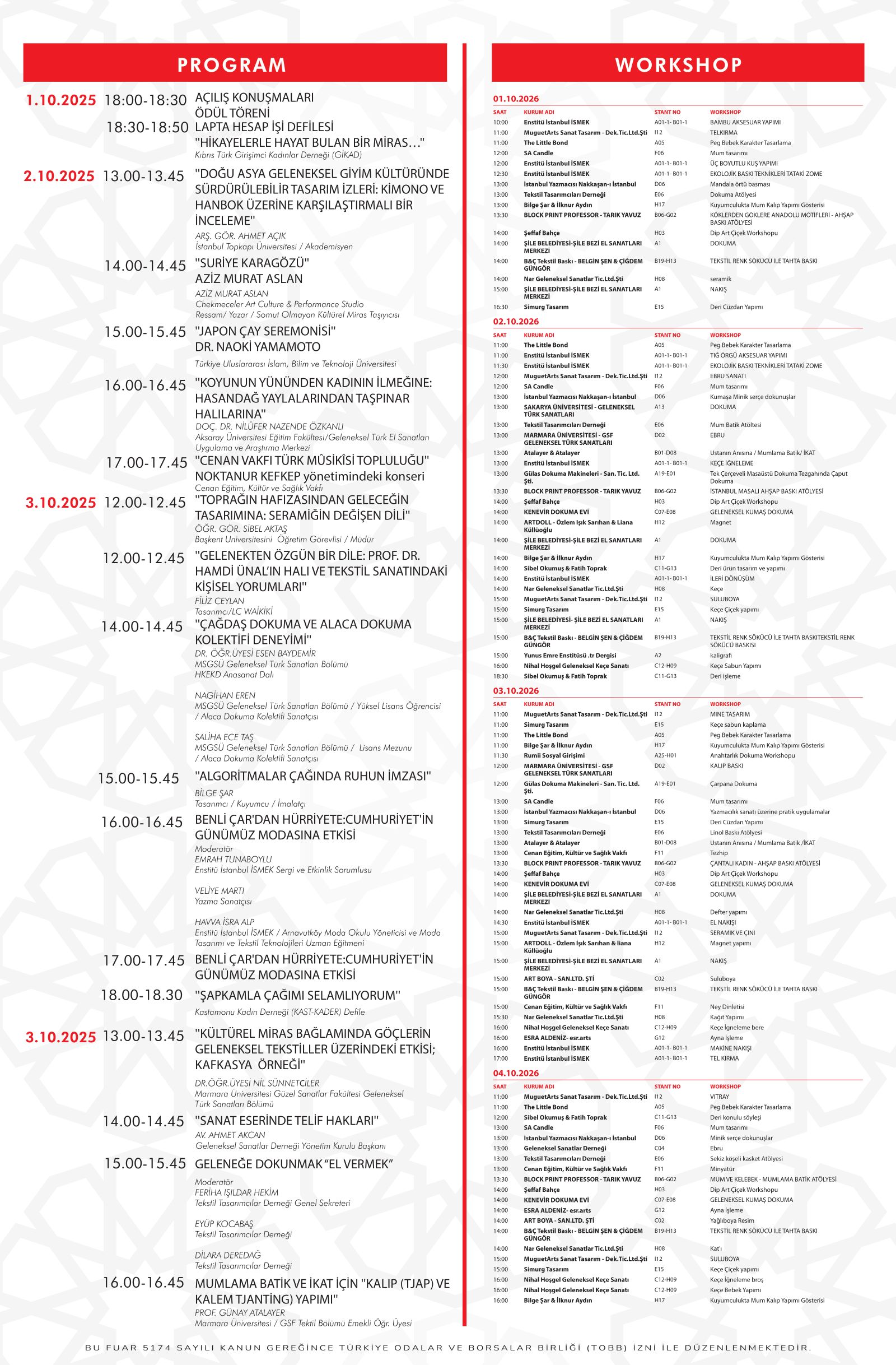CRAFTİSTANBUL 2026 program ve workshop afişi